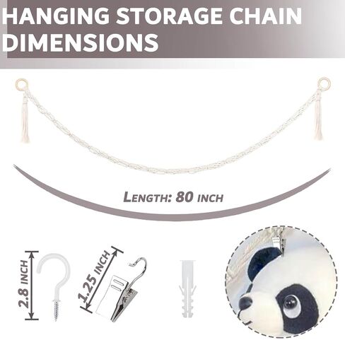 2Pcs Stuffed Animal Storage Chain, Hanging Stuff Animal Organizer, Stuffed Animal Storage Holder with 20 Metal Clips, Stuffed Animal Storage Chain for Boho Bedroom Decor, Room Decor, Room Organization in Saudi Arabia