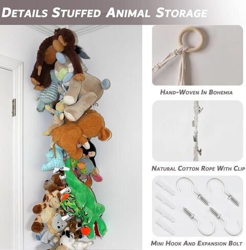 2Pcs Stuffed Animal Storage Chain, Hanging Stuff Animal Organizer, Stuffed Animal Storage Holder with 20 Metal Clips, Stuffed Animal Storage Chain for Boho Bedroom Decor, Room Decor, Room Organization in Saudi Arabia