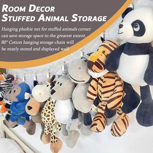 2Pcs Stuffed Animal Storage Chain, Hanging Stuff Animal Organizer, Stuffed Animal Storage Holder with 20 Metal Clips, Stuffed Animal Storage Chain for Boho Bedroom Decor, Room Decor, Room Organization in Saudi Arabia