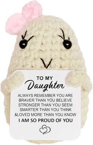 WASTIME Funny Knitted Wool Doll Toy with Positive Card - Creative Cute Mini Crochet Positive Potato Dolls Cheer Up Gift for Family Kids Friends Encouragement Decoration (to My Daughter) in Saudi Arabia