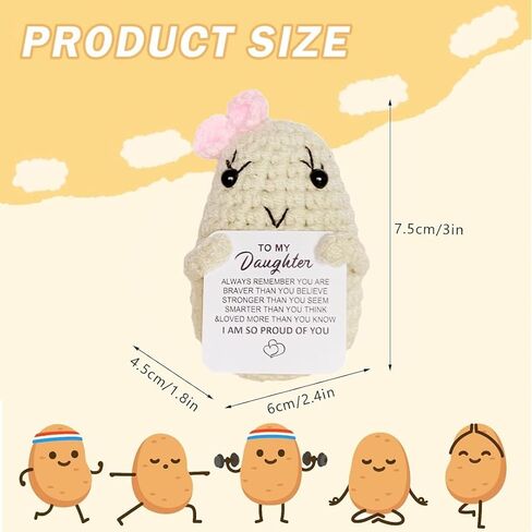 WASTIME Funny Knitted Wool Doll Toy with Positive Card - Creative Cute Mini Crochet Positive Potato Dolls Cheer Up Gift for Family Kids Friends Encouragement Decoration (to My Daughter) in Saudi Arabia