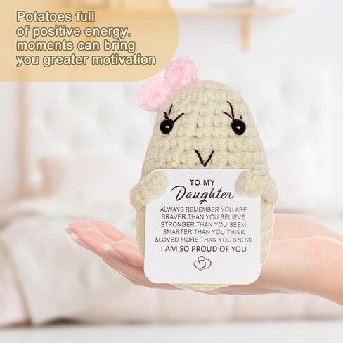 WASTIME Funny Knitted Wool Doll Toy with Positive Card - Creative Cute Mini Crochet Positive Potato Dolls Cheer Up Gift for Family Kids Friends Encouragement Decoration (to My Daughter) in Saudi Arabia