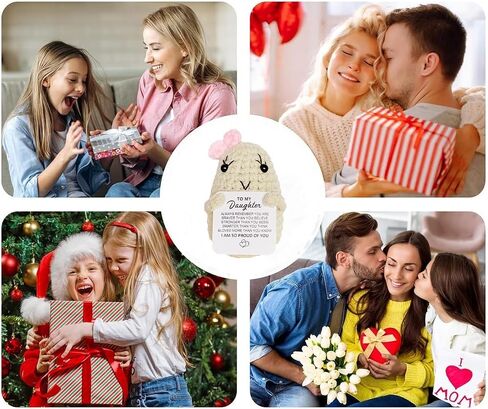 WASTIME Funny Knitted Wool Doll Toy with Positive Card - Creative Cute Mini Crochet Positive Potato Dolls Cheer Up Gift for Family Kids Friends Encouragement Decoration (to My Daughter) in Saudi Arabia