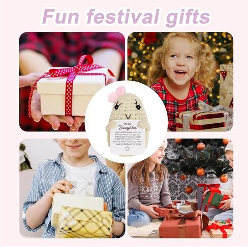 WASTIME Funny Knitted Wool Doll Toy with Positive Card - Creative Cute Mini Crochet Positive Potato Dolls Cheer Up Gift for Family Kids Friends Encouragement Decoration (to My Daughter) in Saudi Arabia