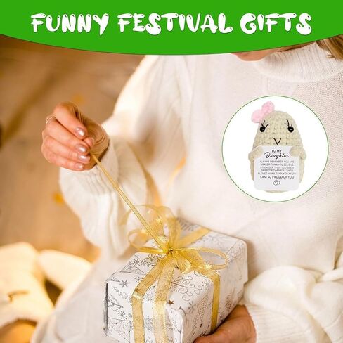 WASTIME Funny Knitted Wool Doll Toy with Positive Card - Creative Cute Mini Crochet Positive Potato Dolls Cheer Up Gift for Family Kids Friends Encouragement Decoration (to My Daughter) in Saudi Arabia