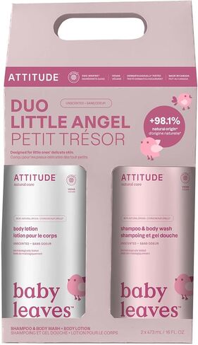 ATTITUDE Baby 2-in-1 Shampoo & Body Wash and Baby Lotion Set, EWG Verified, Dermatologically Tested Soap and Moisturizing Cream, Vegan, Unscented, 16 Fl Oz each in Saudi Arabia