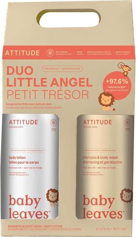 ATTITUDE Baby 2-in-1 Shampoo & Body Wash and Baby Lotion Set, EWG Verified, Dermatologically Tested Soap and Moisturizing Cream, Vegan, Unscented, 16 Fl Oz each in Saudi Arabia