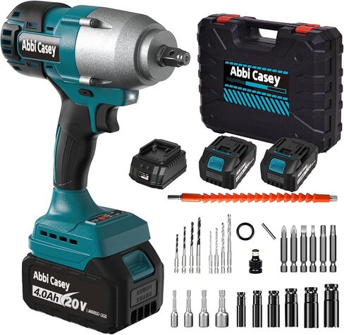 Cordless Impact Wrench 1/2 inch, Brushless Power Impact Gun, 590Ft-lbs(800N.m) & 3000 RPM Electric Impact Wrench, 2x 4.0Ah Battery with Fast Charger, 6 Impact Sockets, Drill Chuck, Electric Drill Set in Saudi Arabia