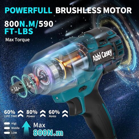 Cordless Impact Wrench 1/2 inch, Brushless Power Impact Gun, 590Ft-lbs(800N.m) & 3000 RPM Electric Impact Wrench, 2x 4.0Ah Battery with Fast Charger, 6 Impact Sockets, Drill Chuck, Electric Drill Set in Saudi Arabia