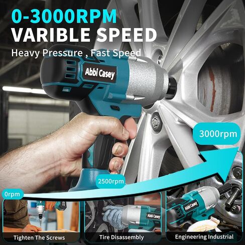 Cordless Impact Wrench 1/2 inch, Brushless Power Impact Gun, 590Ft-lbs(800N.m) & 3000 RPM Electric Impact Wrench, 2x 4.0Ah Battery with Fast Charger, 6 Impact Sockets, Drill Chuck, Electric Drill Set in Saudi Arabia