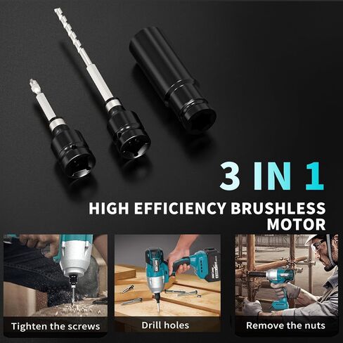 Cordless Impact Wrench 1/2 inch, Brushless Power Impact Gun, 590Ft-lbs(800N.m) & 3000 RPM Electric Impact Wrench, 2x 4.0Ah Battery with Fast Charger, 6 Impact Sockets, Drill Chuck, Electric Drill Set in Saudi Arabia