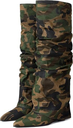 Oiamenne Women's Fold Over Boots Slouch Knee High Boots for Women Wedge Heel Pointed Toe Tall Boot, Wide Calf, Pull-on in Kuwait