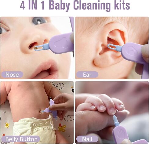 Baby 4-in-1 Nose,Nail and Ear Cleaner,Nail,Nose and Ear Gadget,Safe Ear Wax Removal Tool and Baby Nose Cleaner Nail Cleaner for Baby (Purple) in Kuwait