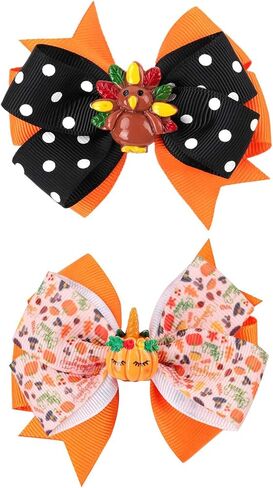 Thanksgiving Hair Accessories Headband Thanksgiving Day Turkey Hair Bow Clips Headwear for Baby Girls Autumn Party TSFJ18 (Orange Dot Set) in Saudi Arabia