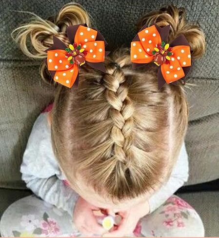 Thanksgiving Hair Accessories Headband Thanksgiving Day Turkey Hair Bow Clips Headwear for Baby Girls Autumn Party TSFJ18 (Orange Dot Set) in Saudi Arabia