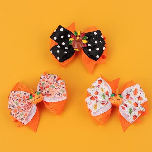 Thanksgiving Hair Accessories Headband Thanksgiving Day Turkey Hair Bow Clips Headwear for Baby Girls Autumn Party TSFJ18 (Orange Dot Set) in Saudi Arabia