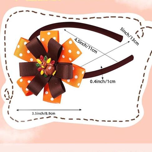 Thanksgiving Hair Accessories Headband Thanksgiving Day Turkey Hair Bow Clips Headwear for Baby Girls Autumn Party TSFJ18 (Orange Dot Set) in Saudi Arabia