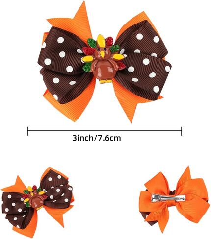 Thanksgiving Hair Accessories Headband Thanksgiving Day Turkey Hair Bow Clips Headwear for Baby Girls Autumn Party TSFJ18 (Orange Dot Set) in Saudi Arabia