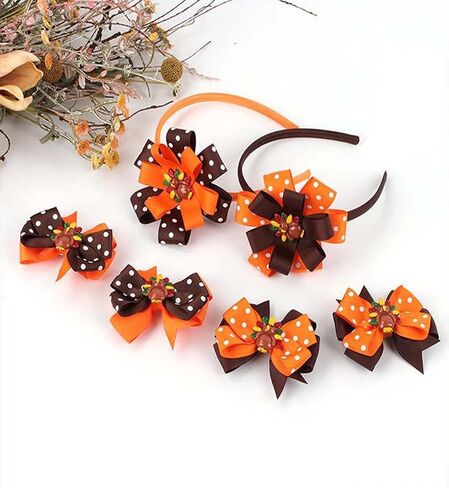 Thanksgiving Hair Accessories Headband Thanksgiving Day Turkey Hair Bow Clips Headwear for Baby Girls Autumn Party TSFJ18 (Orange Dot Set) in Saudi Arabia