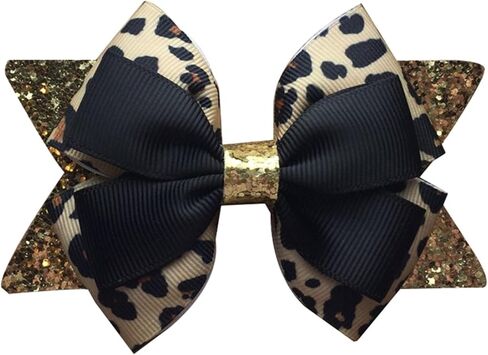 Glitter Leopard Hair Bow Clips for Girls Women Leopard Bow hairpin Hair Accessories.(FJ119) (B) in Kuwait