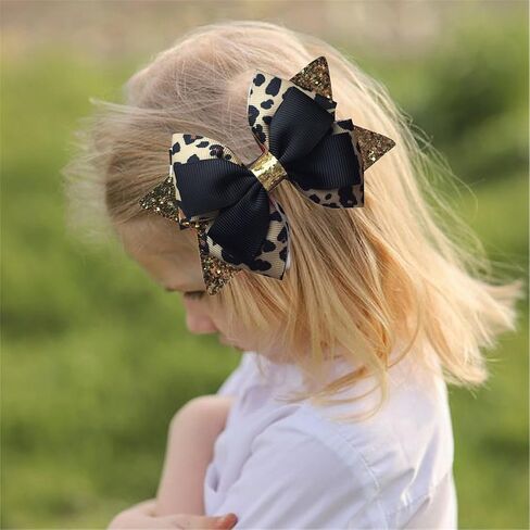 Glitter Leopard Hair Bow Clips for Girls Women Leopard Bow hairpin Hair Accessories.(FJ119) (B) in Kuwait
