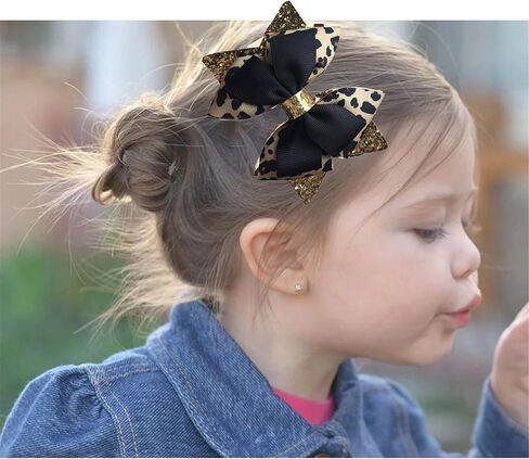 Glitter Leopard Hair Bow Clips for Girls Women Leopard Bow hairpin Hair Accessories.(FJ119) (B) in Kuwait