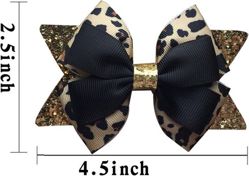Glitter Leopard Hair Bow Clips for Girls Women Leopard Bow hairpin Hair Accessories.(FJ119) (B) in Kuwait