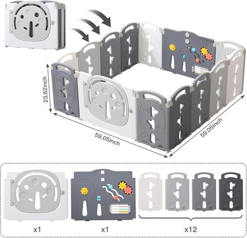 Baby Playpen,Foldable Playpen for Babies and Toddlers,Kids Activity Centre Safety Play Yard,Safety Gates for Indoor&Outdoor,Toddler Fence Play Area,Portable, Educational, 14 Panels in Saudi Arabia