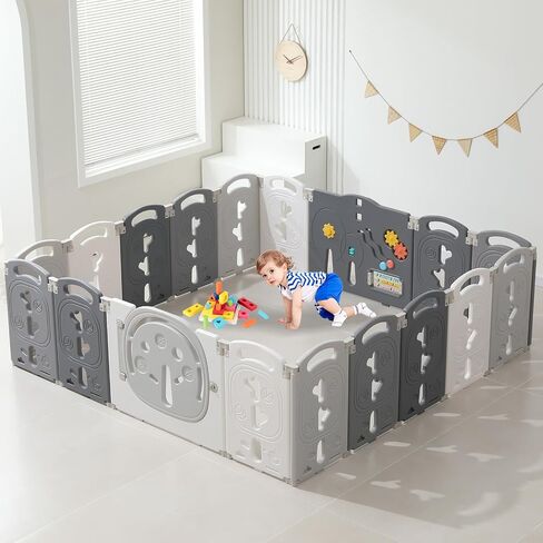 Baby Playpen,Foldable Playpen for Babies and Toddlers,Kids Activity Centre Safety Play Yard,Safety Gates for Indoor&Outdoor,Toddler Fence Play Area,Portable, Educational, 14 Panels in Saudi Arabia