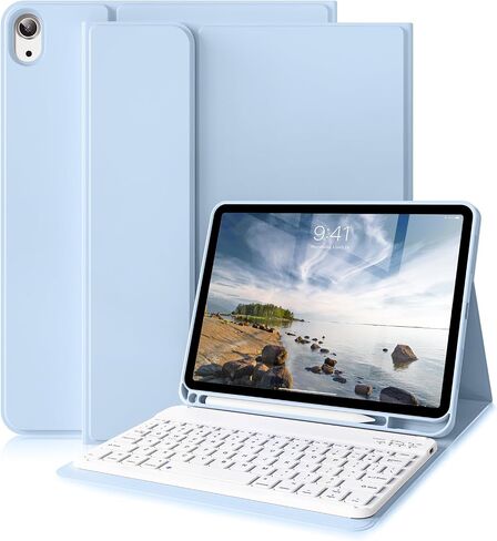 حافظة لجهاز iPad الجيل العاشر مع لوحة مفاتيح مقاس 10.9 بوصة 2022، غطاء لوحة مفاتيح رفيع وخفيف لاسلكي قابل للفصل مع حامل أقلام لجهاز iPad الجيل العاشر الجديد، النوم/الاستيقاظ التلقائي (رمادي) in Saudi Arabia