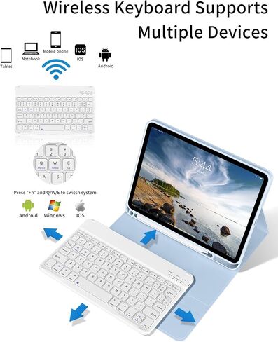 حافظة لجهاز iPad الجيل العاشر مع لوحة مفاتيح مقاس 10.9 بوصة 2022، غطاء لوحة مفاتيح رفيع وخفيف لاسلكي قابل للفصل مع حامل أقلام لجهاز iPad الجيل العاشر الجديد، النوم/الاستيقاظ التلقائي (رمادي) in Saudi Arabia