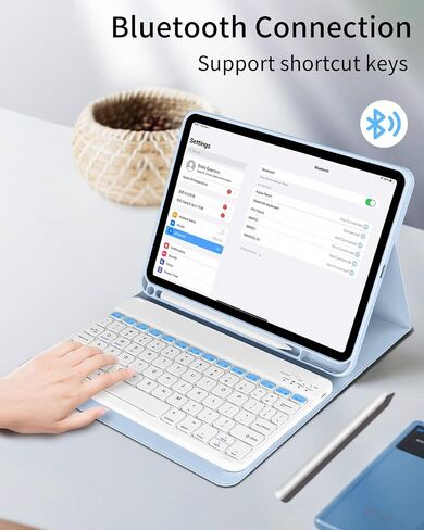 حافظة لجهاز iPad الجيل العاشر مع لوحة مفاتيح مقاس 10.9 بوصة 2022، غطاء لوحة مفاتيح رفيع وخفيف لاسلكي قابل للفصل مع حامل أقلام لجهاز iPad الجيل العاشر الجديد، النوم/الاستيقاظ التلقائي (رمادي) in Saudi Arabia