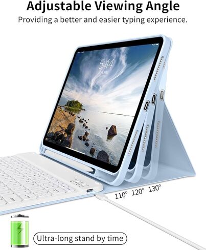 حافظة لجهاز iPad الجيل العاشر مع لوحة مفاتيح مقاس 10.9 بوصة 2022، غطاء لوحة مفاتيح رفيع وخفيف لاسلكي قابل للفصل مع حامل أقلام لجهاز iPad الجيل العاشر الجديد، النوم/الاستيقاظ التلقائي (رمادي) in Saudi Arabia