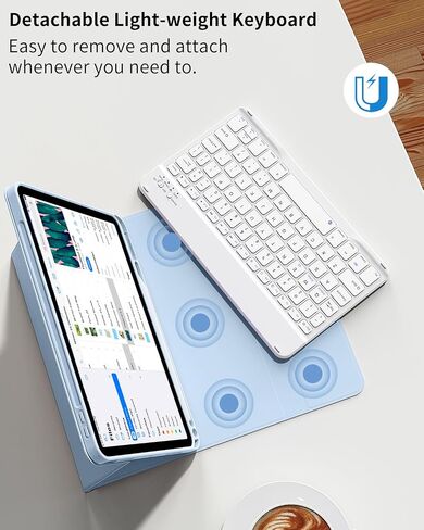 حافظة لجهاز iPad الجيل العاشر مع لوحة مفاتيح مقاس 10.9 بوصة 2022، غطاء لوحة مفاتيح رفيع وخفيف لاسلكي قابل للفصل مع حامل أقلام لجهاز iPad الجيل العاشر الجديد، النوم/الاستيقاظ التلقائي (رمادي) in Saudi Arabia