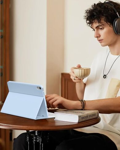 حافظة لجهاز iPad الجيل العاشر مع لوحة مفاتيح مقاس 10.9 بوصة 2022، غطاء لوحة مفاتيح رفيع وخفيف لاسلكي قابل للفصل مع حامل أقلام لجهاز iPad الجيل العاشر الجديد، النوم/الاستيقاظ التلقائي (رمادي) in Saudi Arabia