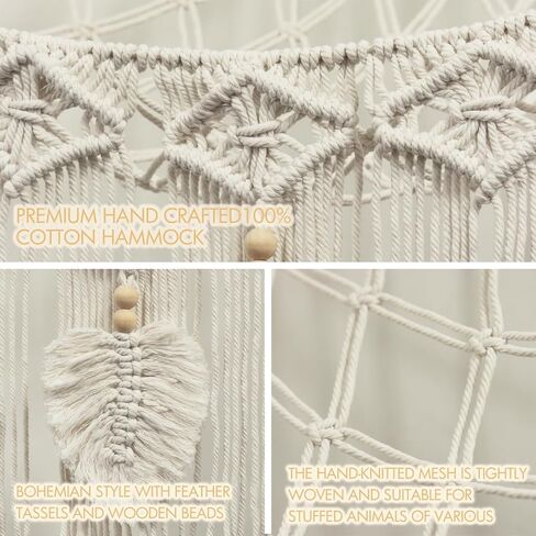Stuffed Animal Hammock Corner Macrame Boho Large Plushie Net Corner Stuffed Animal Storage with Boho Tassels, Handmade Hanging Net Toy Hammock for Kids Toy Organizers Nursery Bedroom Wall Decor in Saudi Arabia