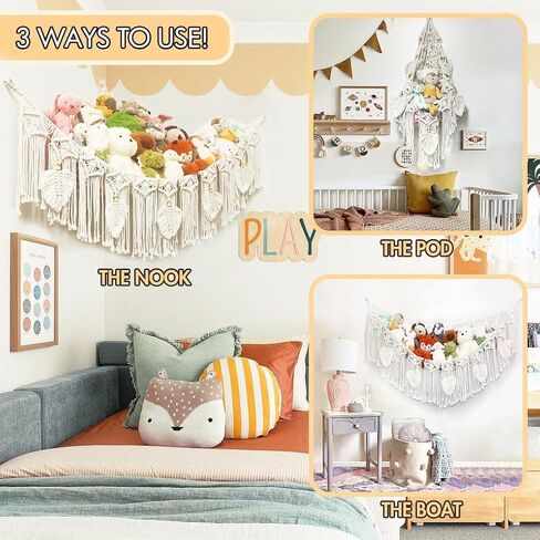 Stuffed Animal Hammock Corner Macrame Boho Large Plushie Net Corner Stuffed Animal Storage with Boho Tassels, Handmade Hanging Net Toy Hammock for Kids Toy Organizers Nursery Bedroom Wall Decor in Saudi Arabia