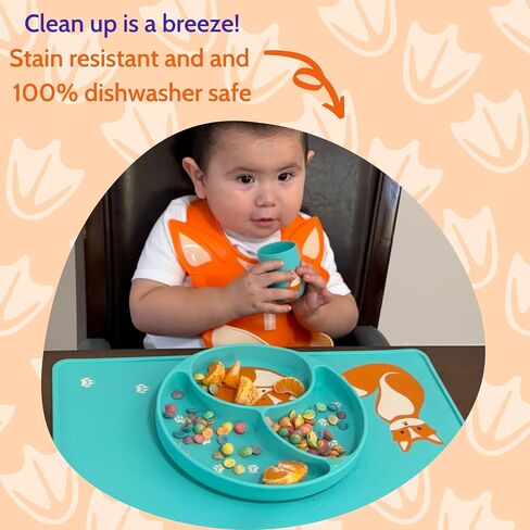 Silly Goose Silicone Placemat for Babies and Toddlers, Cute Fox Design, Stain Resistant, Non-Slip Table Setting Placemat for Dining, Dishwasher Friendly in Saudi Arabia