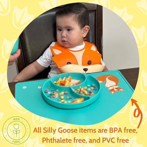 Silly Goose Silicone Placemat for Babies and Toddlers, Cute Fox Design, Stain Resistant, Non-Slip Table Setting Placemat for Dining, Dishwasher Friendly in Saudi Arabia