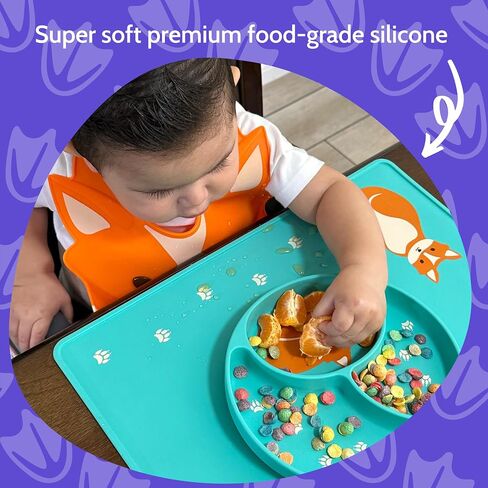 Silly Goose Silicone Placemat for Babies and Toddlers, Cute Fox Design, Stain Resistant, Non-Slip Table Setting Placemat for Dining, Dishwasher Friendly in Saudi Arabia