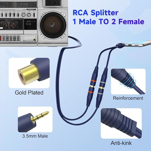 مقسم RCA 1 أنثى إلى 2 ذكر، 2 حزمة RCA Y Splitter RCA كابل الصوت والفيديو Cinch Y كابل تمديد لمضخم الصوت، مكبر الصوت، مكبرات الصوت، المسرح المنزلي (كابل RCA Y 15 سم) in Saudi Arabia