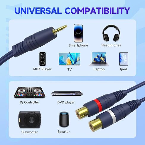 مقسم RCA 1 أنثى إلى 2 ذكر، 2 حزمة RCA Y Splitter RCA كابل الصوت والفيديو Cinch Y كابل تمديد لمضخم الصوت، مكبر الصوت، مكبرات الصوت، المسرح المنزلي (كابل RCA Y 15 سم) in Saudi Arabia