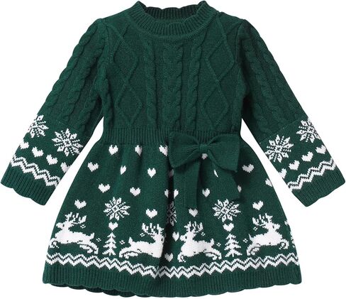 IBTOM CASTLE Xmas Sweater Dress Baby Girls Knitted Long Sleeve Christmas Dress Bowknot Jumper Dress Fall Winter in Kuwait