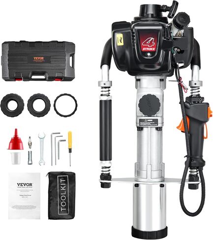 VEVOR 52cc Gas-Powered T Post Driver, 2-Stroke Engine Gasoline Fence Piling Pounder, 1300W Portable Piledriver with 3 Post Driving Head(49/69/100 mm), For Farm, Ranch Fencing, Road Improvements in Saudi Arabia