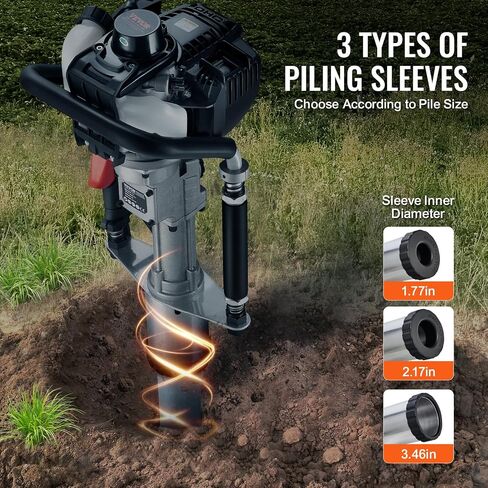 VEVOR 52cc Gas-Powered T Post Driver, 2-Stroke Engine Gasoline Fence Piling Pounder, 1300W Portable Piledriver with 3 Post Driving Head(49/69/100 mm), For Farm, Ranch Fencing, Road Improvements in Saudi Arabia