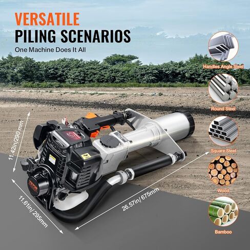 VEVOR 52cc Gas-Powered T Post Driver, 2-Stroke Engine Gasoline Fence Piling Pounder, 1300W Portable Piledriver with 3 Post Driving Head(49/69/100 mm), For Farm, Ranch Fencing, Road Improvements in Saudi Arabia
