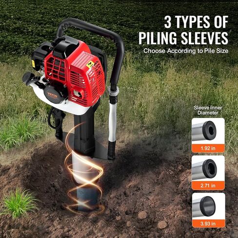 VEVOR 52cc Gas-Powered T Post Driver, 2-Stroke Engine Gasoline Fence Piling Pounder, 1300W Portable Piledriver with 3 Post Driving Head(49/69/100 mm), For Farm, Ranch Fencing, Road Improvements in Saudi Arabia