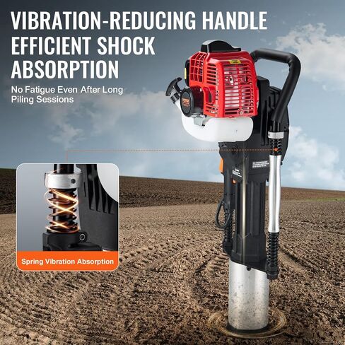 VEVOR 52cc Gas-Powered T Post Driver, 2-Stroke Engine Gasoline Fence Piling Pounder, 1300W Portable Piledriver with 3 Post Driving Head(49/69/100 mm), For Farm, Ranch Fencing, Road Improvements in Saudi Arabia