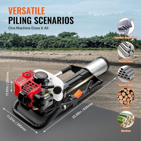 VEVOR 52cc Gas-Powered T Post Driver, 2-Stroke Engine Gasoline Fence Piling Pounder, 1300W Portable Piledriver with 3 Post Driving Head(49/69/100 mm), For Farm, Ranch Fencing, Road Improvements in Saudi Arabia
