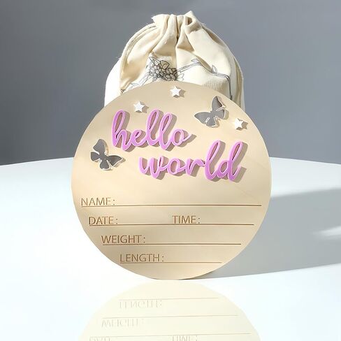 Ylsteed Baby Announcement Signs Baby Name Sign Wooden Hello World Newborn Sign Baby Birth Announcement Sign Newborn Photography Props Baby Shower Hospital Nursery for Boy and Girl in Saudi Arabia